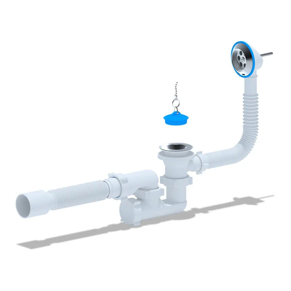 Слив-перелив Ани Пласт для ванны, регулируемый с выпуском 1 1/2"*40, с переливом, с гибкой трубой 40/50 (E255)