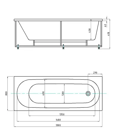 FELISA Ванна акриловая прямоугольная 180х80 см СХЕМА