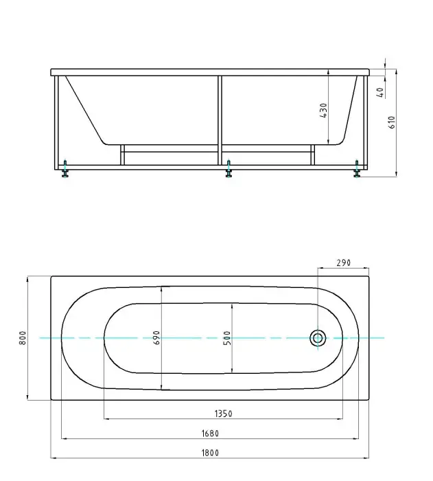 FELISA Ванна акриловая прямоугольная 180х80 см СХЕМА