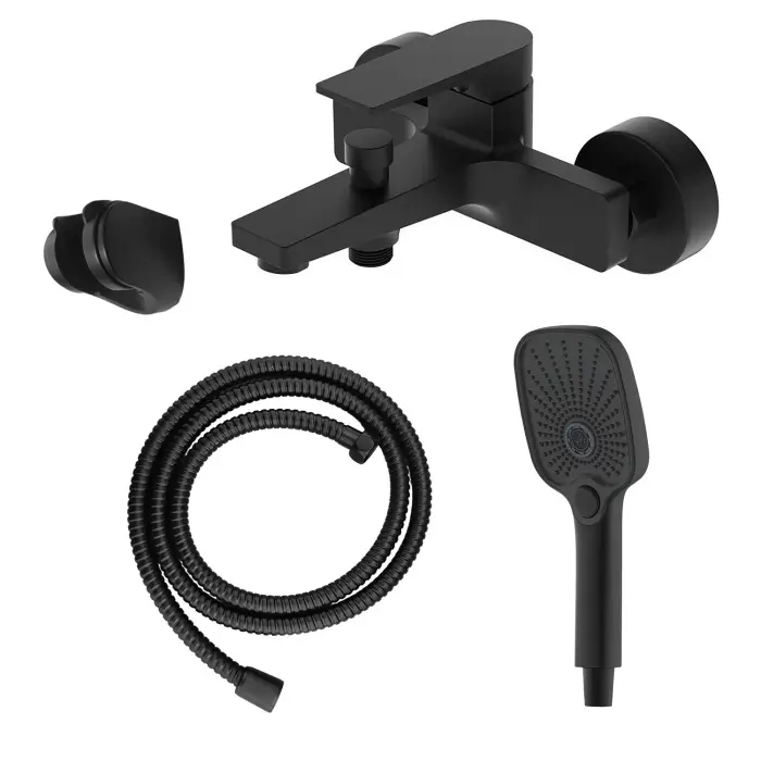 Смеситель для ванны Azario Arida керамический картридж, с ручным душем, шланг 150 см, черный матовый (AZ-K3054B)