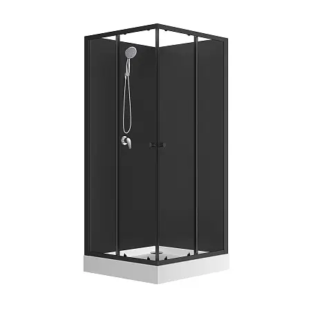 Душевая кабина Loranto NEO 90x90x(190+15) с низким поддоном 15см, прозрачное закаленное стекло 5 мм, задние стеклянные стенки черные, профиль черный-матовый (CS-21801BP)