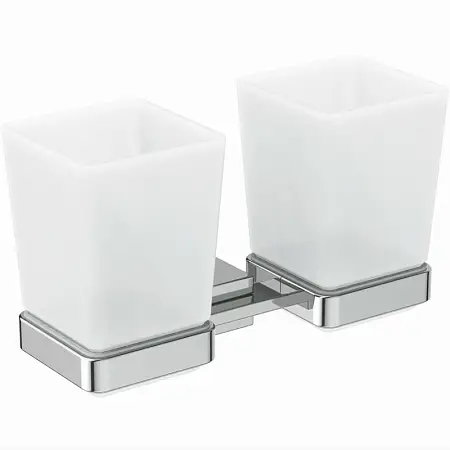 Стакан для зубных щеток Ideal Standard IOM Square двойной, матовое стекло, с крепежом, хром (E2205AA)