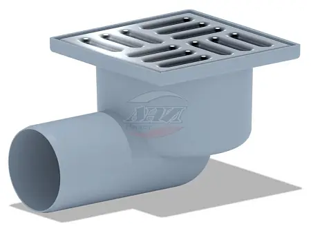 Трап Ани Пласт горизонтальный нерегулируемый с выпуском 50мм, с нержавеющей решеткой 100х100 сухой (TQ5102)