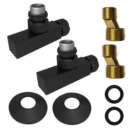 Соединение угловое с квадратным вентилем для полотенцесушителей Azario гайка-штуцер 3/4"х1/2", черный (AZ83854FB)