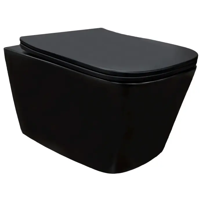 Унитаз подвесной Azario Cascad-Black 360х520х365 безободковый, система смыва "скрытое Торнадо", с быстросъемным сиденьем "Микролифт", черный матовый (AZ-2303A-MB)