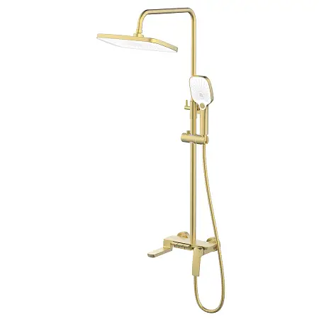 Душевая система Azario Конда с квадратным тропическим душем, керамический картридж, шланг 150 см, золото матовое (AZ-K2311MG)