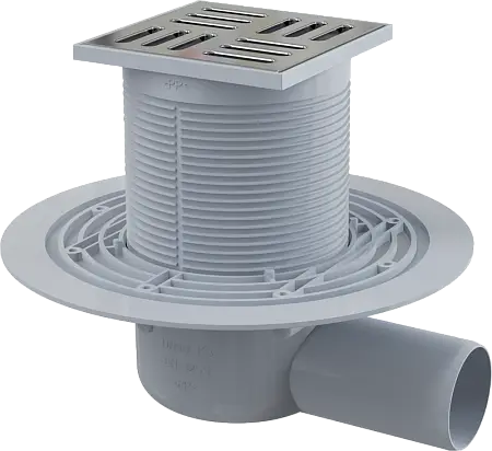 Душевой трап Alcadrain 105х105/50 с боковой подводкой, решетка латунь – хром (APV101)