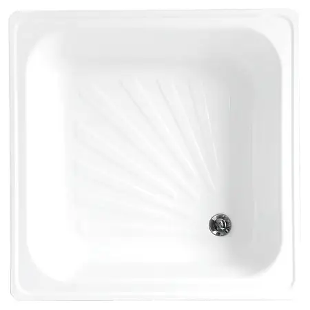 Поддон Loranto стальной, квадратный 90х90х15 толщина стали 0,9 мм, отверстие для слива 5 см, белый (LG900B)