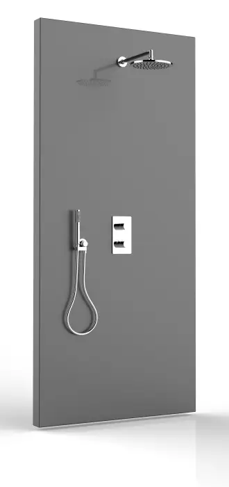 Душевой комплект Bossini COSMO: смеситель термостат на 2 выхода, верхний душ Ø 230 мм, ручной душ ZEN с водорозеткой, шланг 150 см, цвет хром (M00751.030)