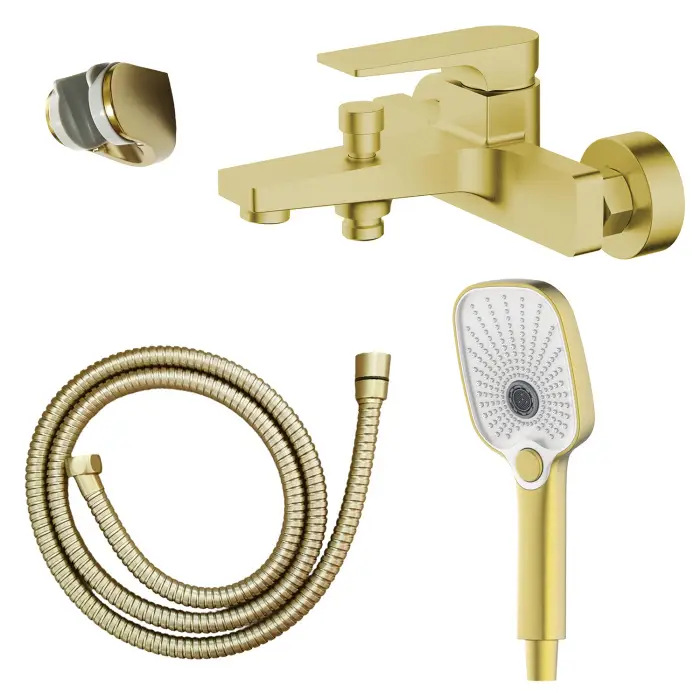 Смеситель для ванны Azario Arida керамический картридж, с ручным душем, шланг 150 см, золото матовое (AZ-K3054MG)