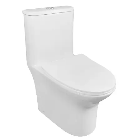 Унитаз-моноблок AZARIO Сенте 375х665x785 напольный, безободковый, горизонтальный слив, сиденье дюропласт микролифт (AZ-8614)