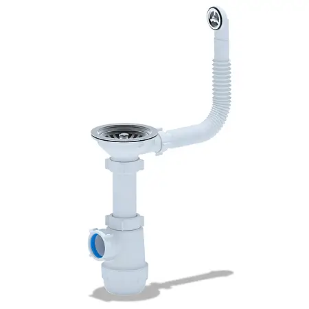 Сифон для кухонной мойки Ани Пласт Грот 3 1/2"*40 с круглым гибким переливом (A0142S)