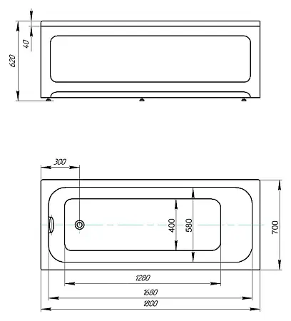 BELLA Ванна акриловая прямоугольная 180х70 см СХЕМА