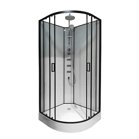 Душевая кабина Loranto NEO 90x90x(190+15) с низким поддоном 15см, прозрачное закаленное стекло 5 мм, задние стеклянные стенки белые, профиль черный-матовый (CS-21811)