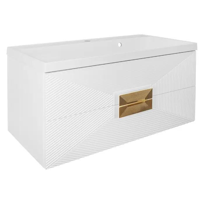 Комплект Azario ZENA Тумба 100/2 1000х450х585 подвесная, с раковиной CLASSIK 100, белый глянец, ручка золото (CS00097709)