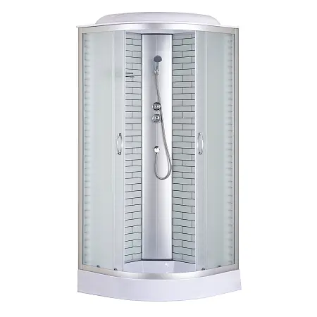 Душевая кабина Loranto 100х100х215 поддон 13см, белый кирпичный узор, матовое стекло 4мм, профиль хром (CS661013FW100)