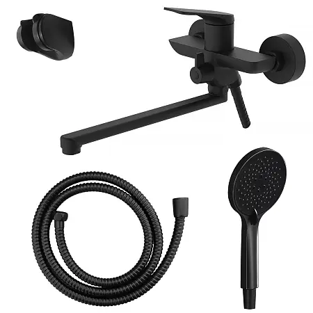 Смеситель для ванны Azario Lursy керамический картридж, длинный излив, с ручным душем, шланг 150 см, черный матовый (AZ-K1749B)