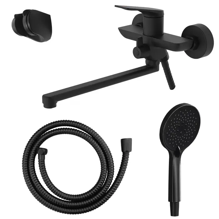 Смеситель для ванны Azario Lursy керамический картридж, длинный излив, с ручным душем, шланг 150 см, черный матовый (AZ-K1749B)