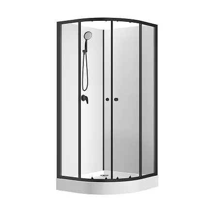 Душевая кабина Loranto NEO 100x100x(190+15) с низким поддоном 15см, прозрачное закаленное стекло 5 мм, профиль черный-матовый (CS-21800-100)