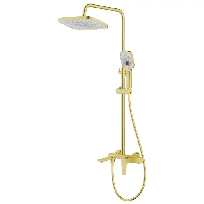 Душевая система Azario Arida с квадратным тропическим душем, керамический картридж, шланг 150 см, золото матовое (AZ-K2354MG)
