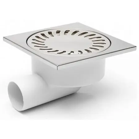 Душевой трап AZARIO НЕПТУН DN50/95 15х15см, пластик, боковой слив, решетка из нержавеющей стали (AZ-326 X N)