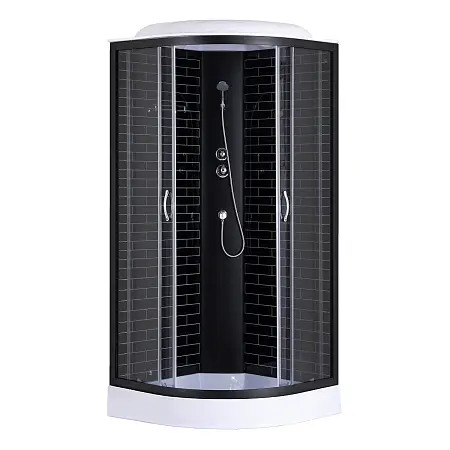 Душевая кабина Loranto 80х80х215 поддон 13см, черный кирпичный узор, прозрачное стекло 4мм, профиль черный (CS668013GB80)