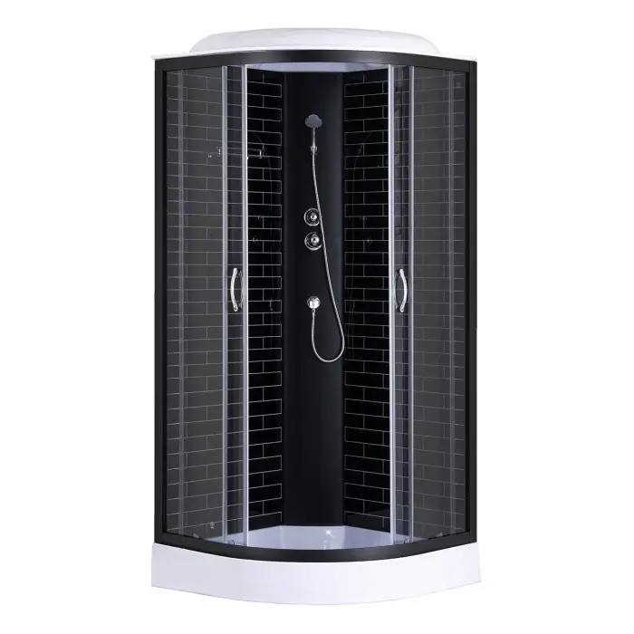 Душевая кабина Loranto 100х100х215 поддон 13см, черный кирпичный узор, прозрачное стекло 4мм, профиль черный (CS661013GB100)