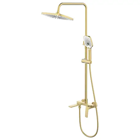 Душевая система Azario Conda с квадратным тропическим душем, керамический картридж, шланг 150 см, золото матовое (AZ-K2411MG)